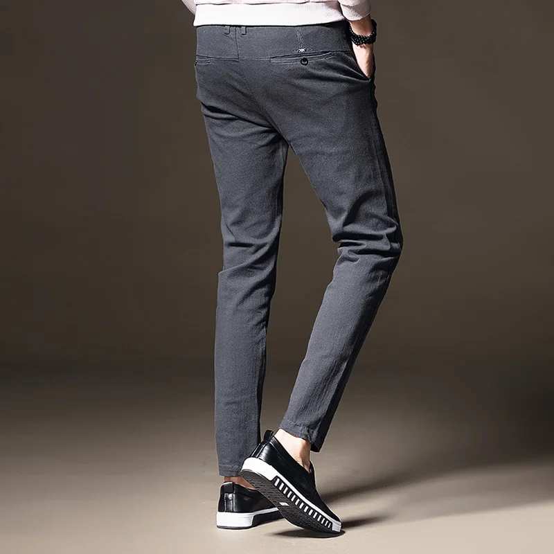 Новое поступление Одежда высшего качества, Брендовые мужские, повседневные, деловые брюки обтягивающие брюки прямые брюки Черный, серый цвет модные тонкие униформа