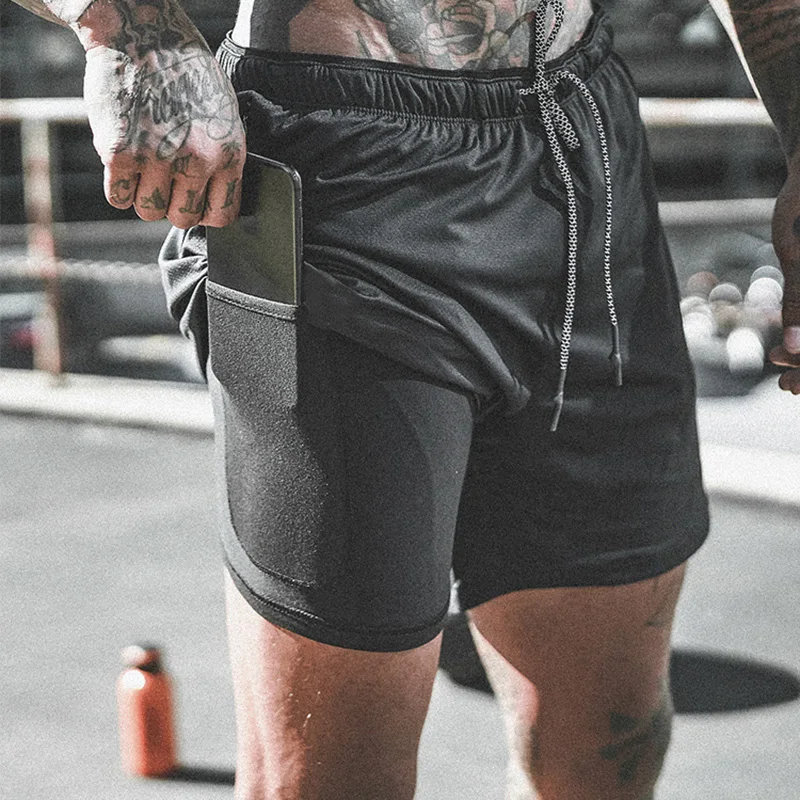 

Men's 2 in 1 Running Shorts Mens Sports Shorts Quick Drying Training Exercise Jogging Cycling Shorts with Built-in pocket Liner