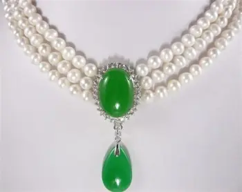 

Wholesale price 16new ^^^^Exquisite 3 Rows Round White+ Green stone Pendant Necklace