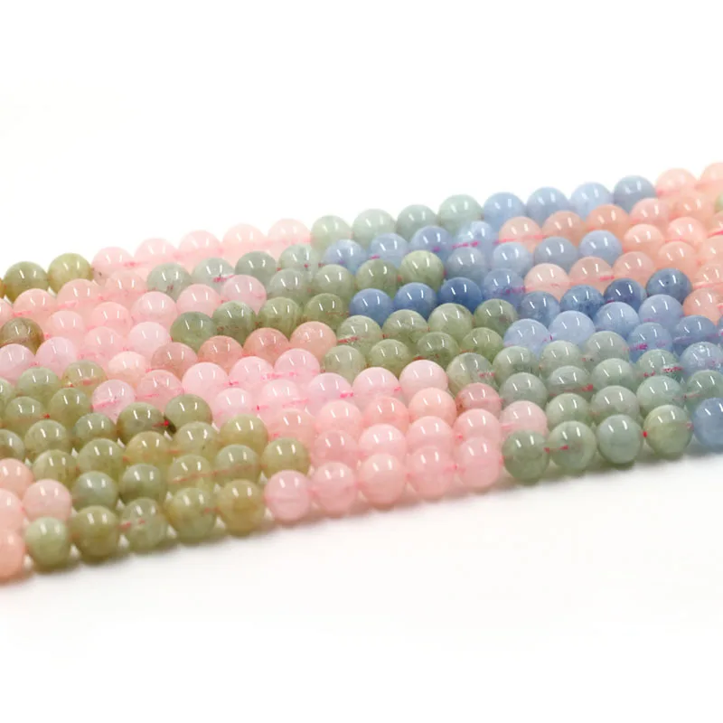 Fashion natural stone beads colorful morganite stone round loose beads for jewelry making 15inche/strand diy bracelet necklace