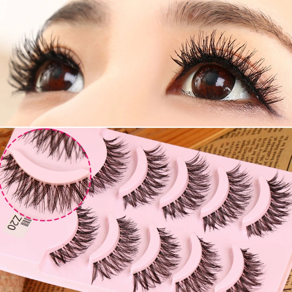 

LEARNEVER 5 Pairs New Fashion Soft Natural Long Cross Fake Eye Lashes Handmade Thick False Eyelashes Extension