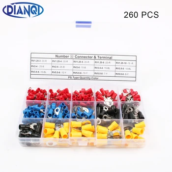 

DIANQI 260Pcs/Set RV1.25 RV2 RV3.5 RV5.5 Ring insulated terminal Cable Wire Connector cable Crimp Terminal RV Set