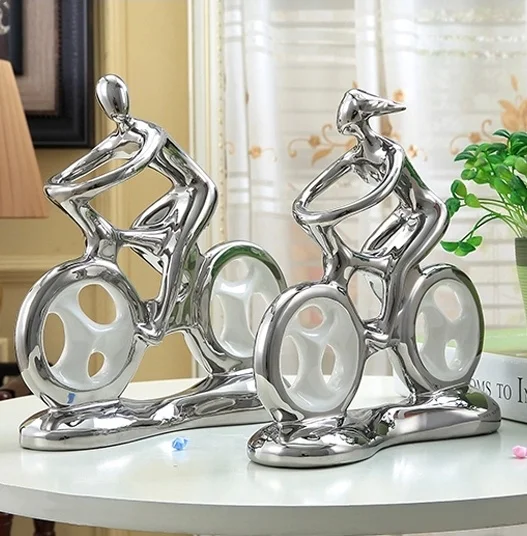 

Ceramic Abstract Lovers on Bikes Statues Desktop Porcelain Lovers Portraits Fitness Decor Gift and Craft Ornament Accessories