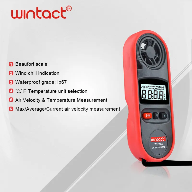 LCD-Handheld Digital Anemometer Wind Speed Meter Waterproof+6 Wind Speed Units