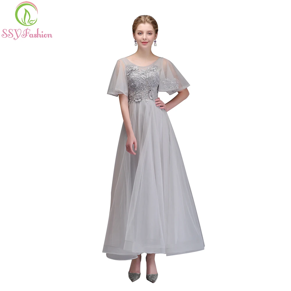

Clearance Bridesmaid Dress The Bride Banquet Elegant Grey Lace Appliques Long Party Formal Gown Robe De Soiree