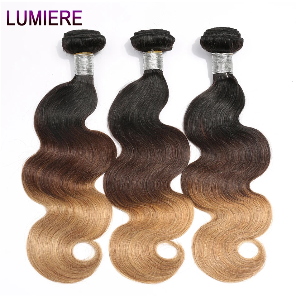 

Lumiere Hair Ombre Brazilian Hair Weave Bundles T1B/4/27 Color Non Remy Body Wave Hair Bundles 3 PC Ombre Human Hair Extension