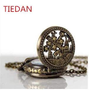 

Vintage Fashion quartz Bronze pendants Hollow out treasure flower Necklace pocket watches send box