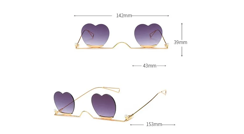 Sella Новое поступление, УНИКАЛЬНЫЕ Солнцезащитные очки без оправы в форме сердца, сексуальные женские очки в металлической оправе с красными фиолетовыми линзами, горячая Распродажа Летних солнцезащитных очков