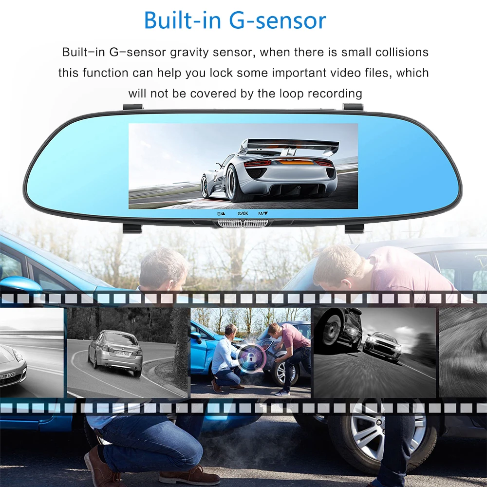 Full HD 1080 P " сенсорный экран Автомобильный видеорегистратор камера зеркало заднего вида Автомобильный видеорегистратор с двумя объективами видеорегистратор камера Эра ночного видения