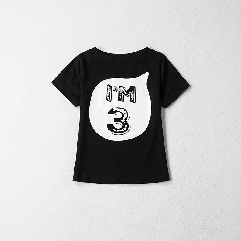 Детская футболка; топы для детей; летняя одежда для мальчиков и девочек; черно-белые рубашки; одежда для первого дня рождения; детские футболки