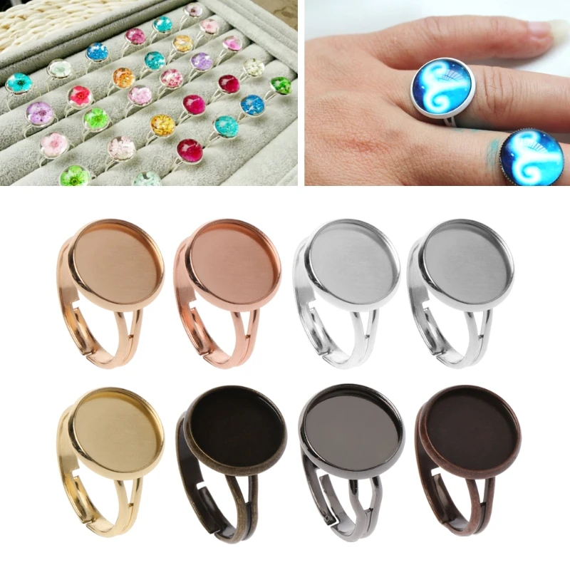50Pcs DIY Ring Blanks with Bezel fit for 10 12mm Glass Cabochon Jewelry