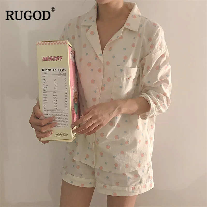 

RUGOD 2019 Spotted women sleeping wear suit tops and shorts single-breasted cute casual living 2 piece set women sweet girls
