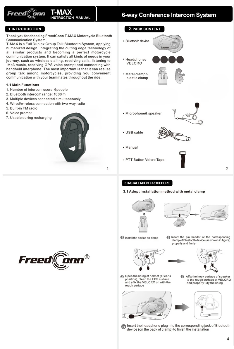 FreedConn T-MAX Bluetooth IP65 5 V шлем для мотоцикла мопеда домофон 1000 м переговорные гарнитуры FM радио 6 ездоков, Связь