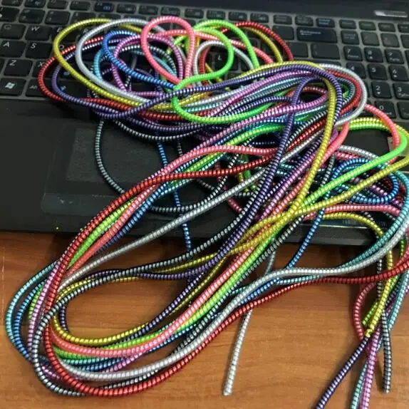 

New Plating Sequins 1.4M 3 in 1 TPU spiral USB Charging cable cord protector cable winder for iphone 8 7 6 5 Earphone Protection