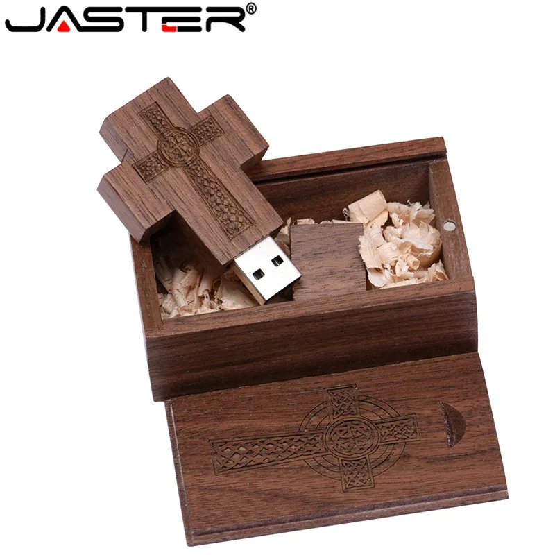 JASTER логотип клиента деревянный крест USB + коробка флэш накопитель карта памяти