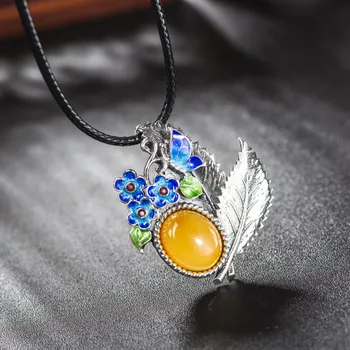 

BOCAI s925 sterling silver pendant for women handmade cloisonne butterfly beeswax Thai silver pendant 2020 new fashion jewelry