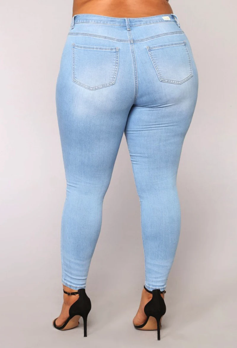 PLUS SIZE Jeans Women High Waist skinny Pencil Blue Denim Pants women stretchy stretch elastic Jeans women 3XL 4XL 5XL 6XL 7XL