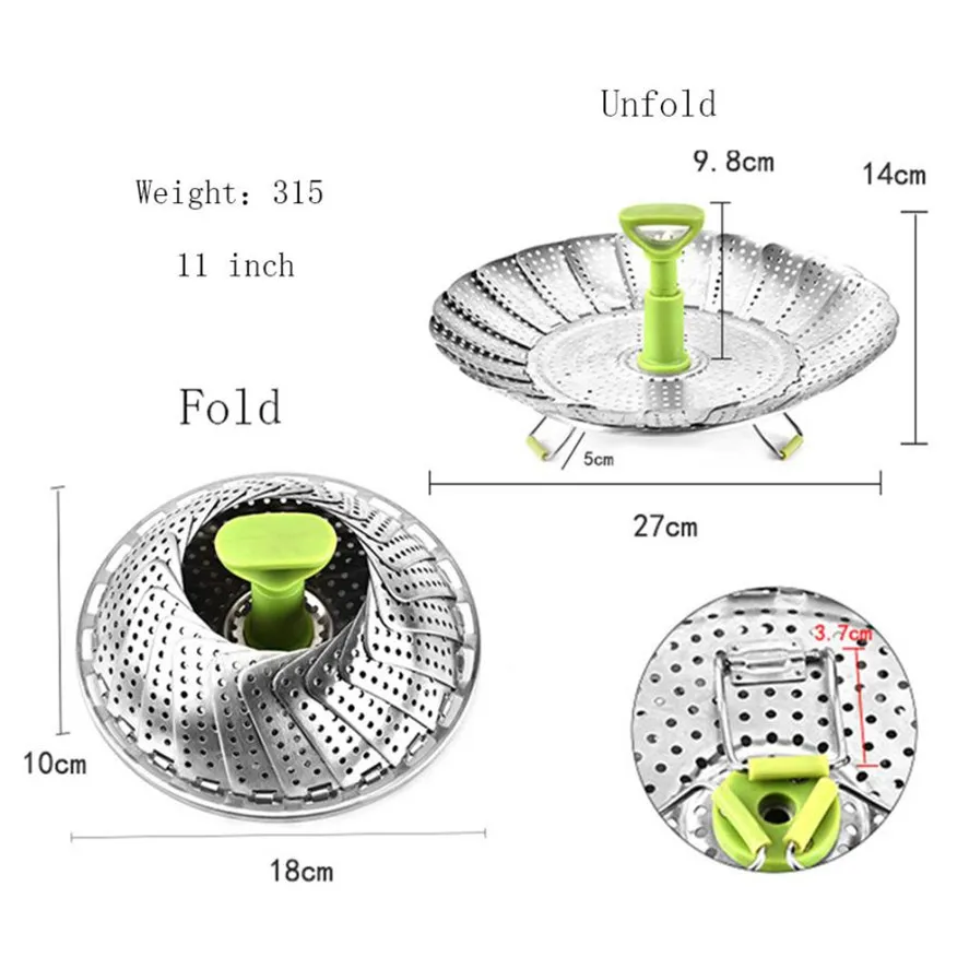 Новая Пароварка 1 шт. кухонная Пароварка емкость из нержавеющей стали Пароварка для овощей корзина складной Пароварка 9 дюймов/11 дюймов