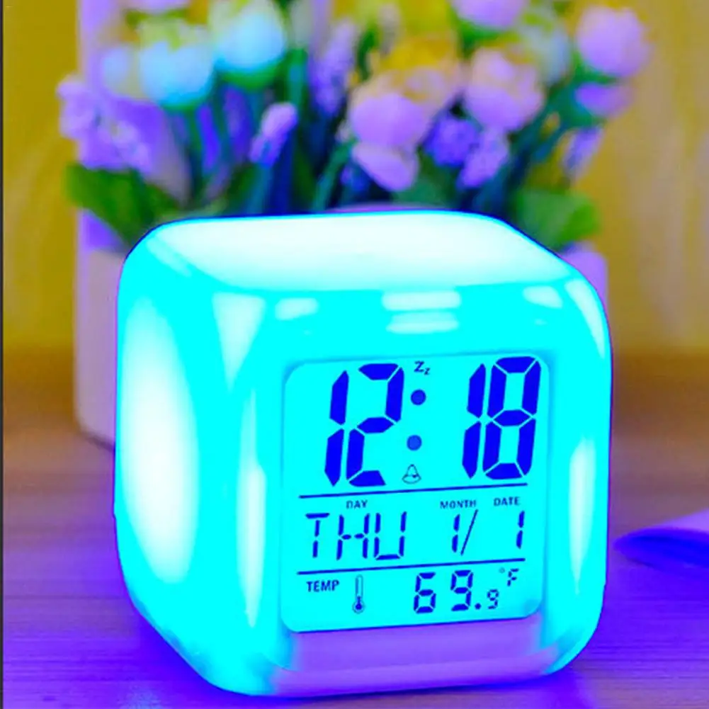 Белый экран Цвет Красочные часы Творческий Цвет Изменение тихий будильник электронные часы(без батареи