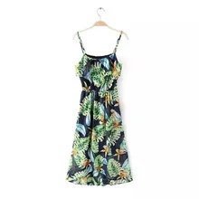 I0314Y12 Europe and the United States in the spring of 2017 new tropical style printed strap holiday dress 8718