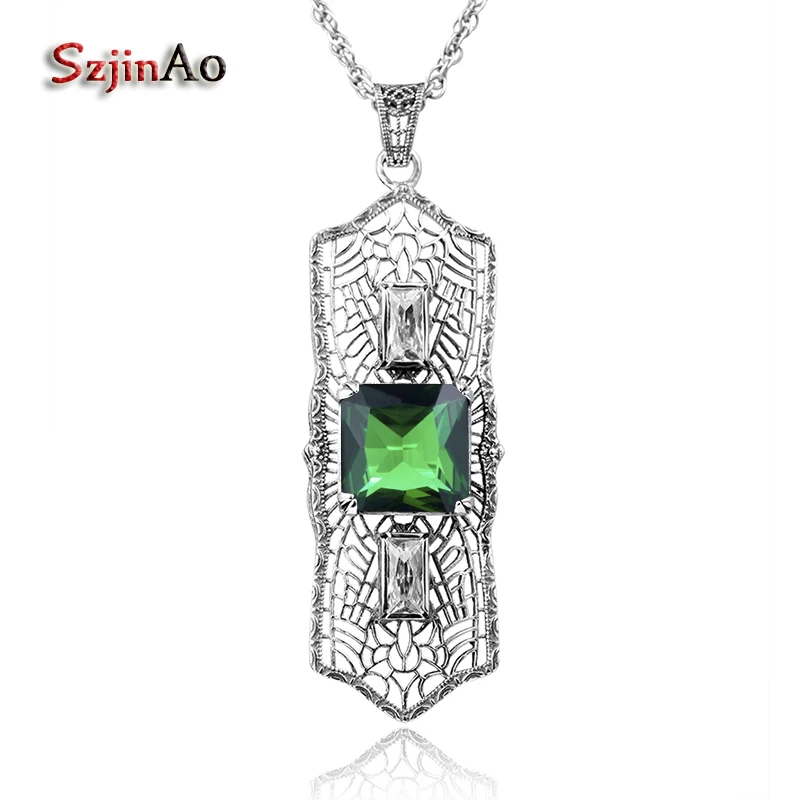 

Szjinao Soild 925 Sterling Silver Necklace Pendant for Women Gifts Vintage Charms Emerald Wedding Jewelry Factory Wholesale