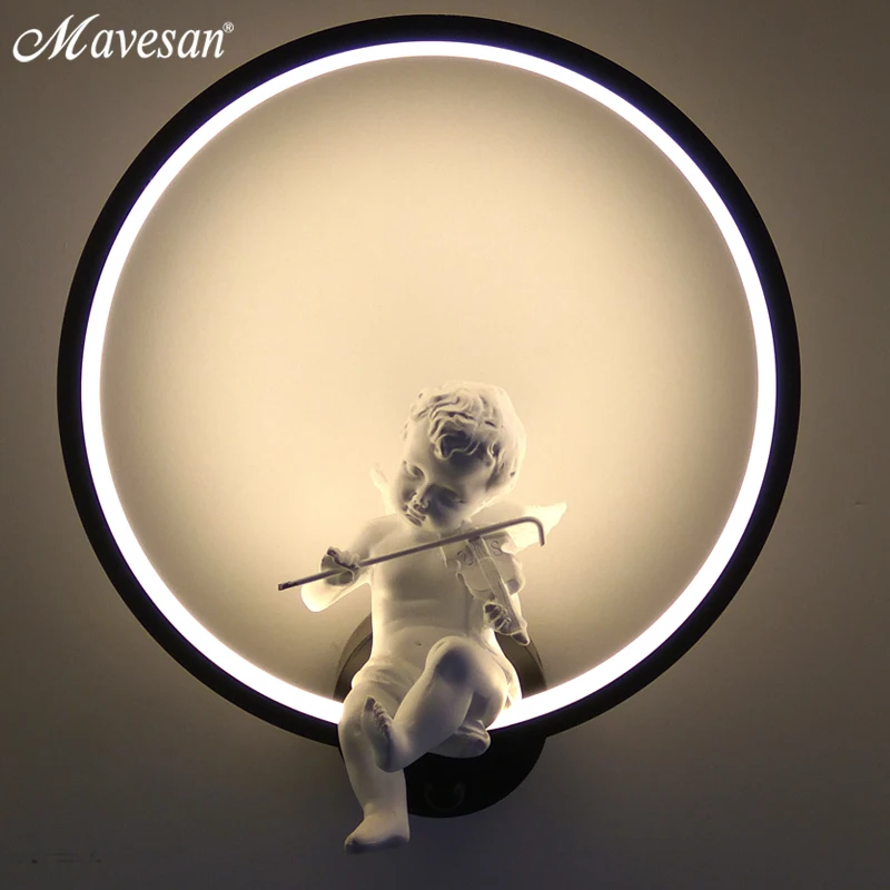 Meilleur Vente chaude lampes murales intérieur noir blanc éclairage mural minimaliste art applique intérieur avec ange décoration murale