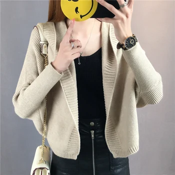 

free shipping 2017 women new Korean loose thick autumn winter short knitted hooded cardigan sweater jacket sweater CSWSC003