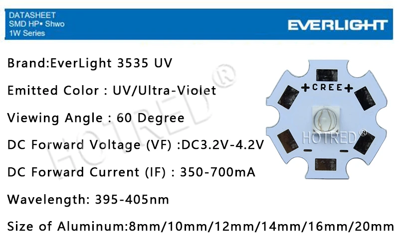 10 шт. Everlight 3 Вт 3535 ультрафиолетовый УФ 395nm 405nm высокой мощности светодиодный Диод 60 градусов для УФ излечиваемых чернил/проверки безопасности