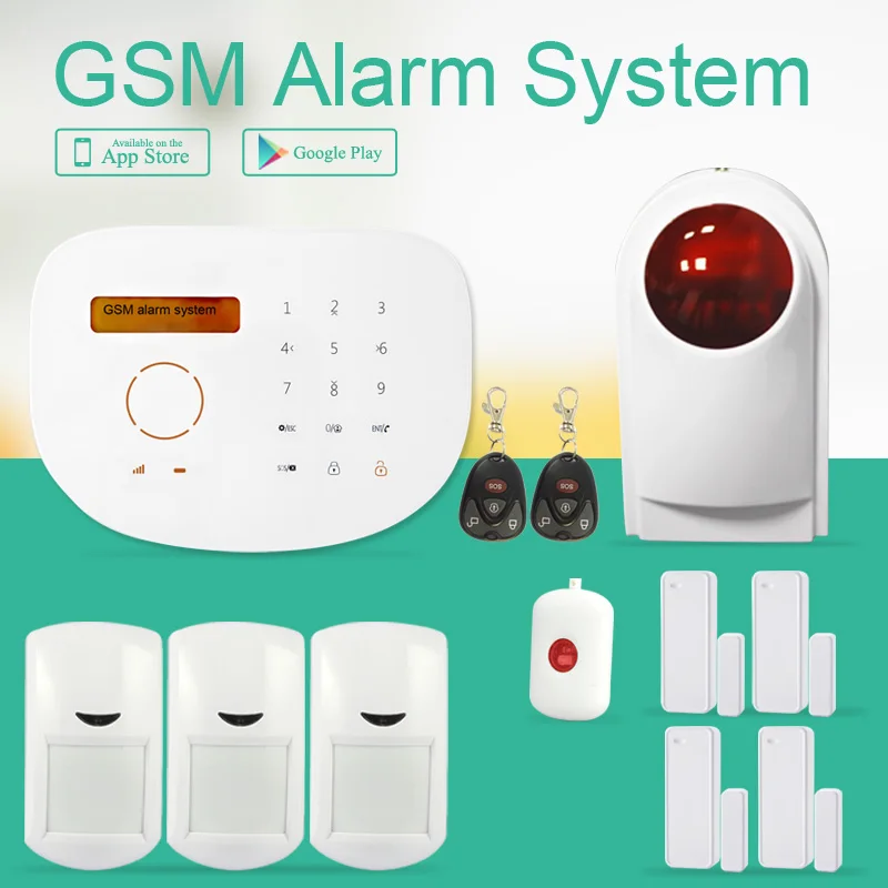 

LCD Touch Screen Home Protection GSM Wireless Alarm System 433MHz Android IOS APP Control Outdoor Strobe Siren Panic Button Kit