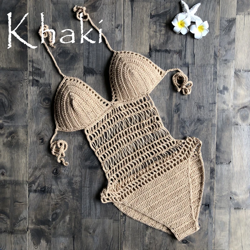 Crochet one piece backless sexy monokini high cut Jumpsuit Knitting Bikini Set Swimwear Swimsuit Beachwear