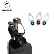 Sovawin универсальный зажим для мобильного телефона макро-линзы для iPhone для Xiaomi светодиодный свет милый мультфильм 0.63X широкий угол+ 15X объектив Комплект