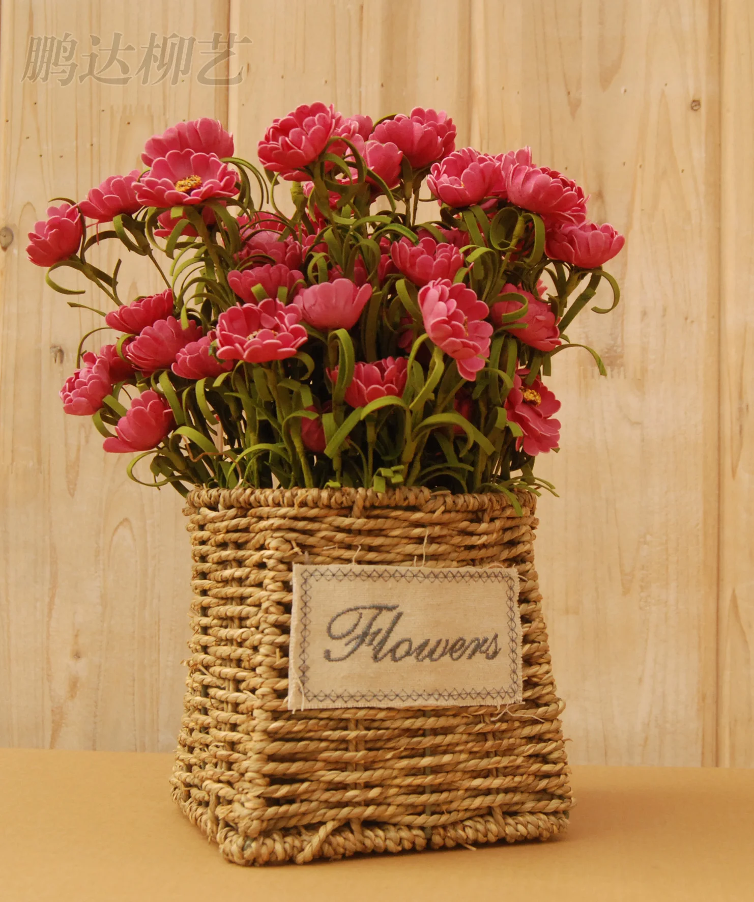 Straw Flower Vase Artificial Silk Flower Basket Flower Planter Pot Home