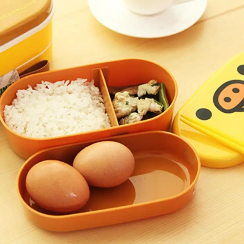 2 слоя мультфильм Rilakkuma Ланчбокс Bento ланч контейнер пищевой контейнер японский стиль пластиковая коробка для хранения обеда