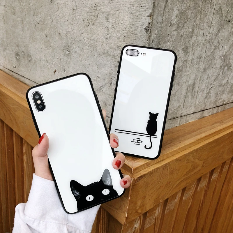 Новая простая задняя сторона cat для iphonexsmax/7/8/6 S Plus закаленное стекло чехол
