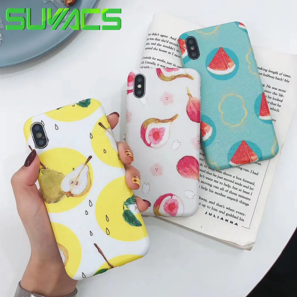 

SUYACS Fruit Series Case For iPhone XS MAX XR X 6 6S 7 8 Plus Watermelon & Pear & Fig Pattern Protector Phone Cases Shell Coque