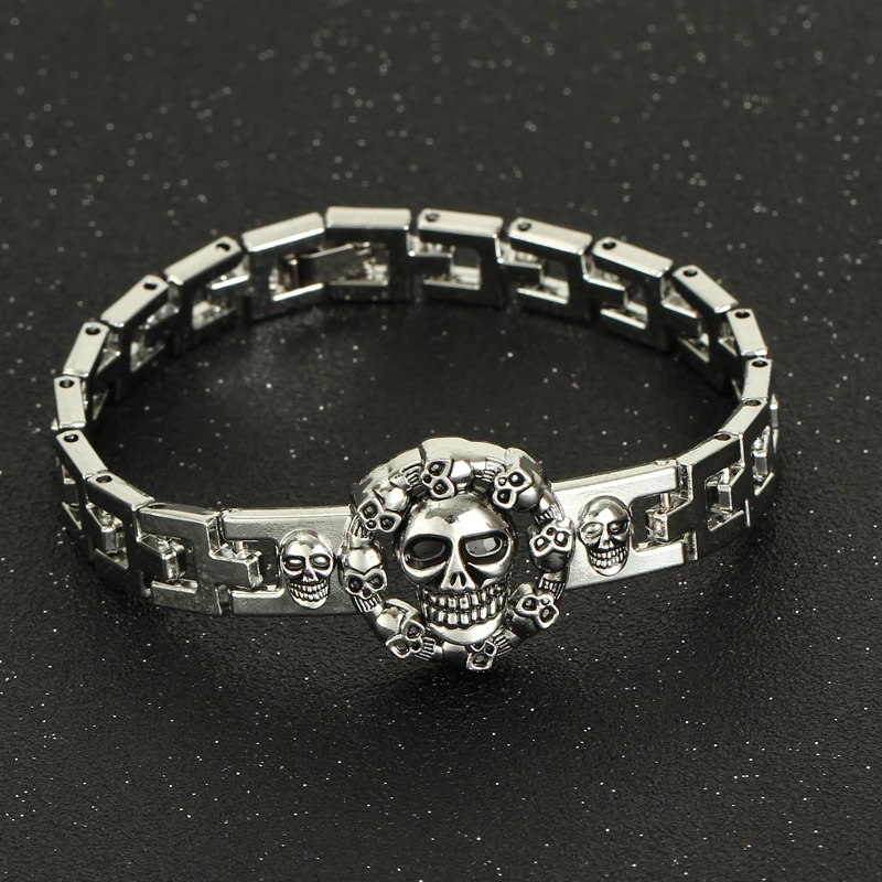 

Punk Mens Skull Head Bracelets Cool Rock Skeleton Stainless Steel Charm Cuff Bracelets& Bangles Male Father Day Gifts