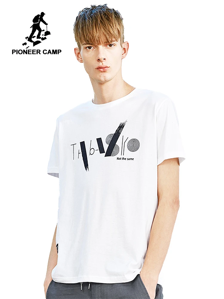 

Pioneer camp new short sleeve t-shirt men brand clothing fashion print t shirt men summer pure cotton tees male white ADT802093