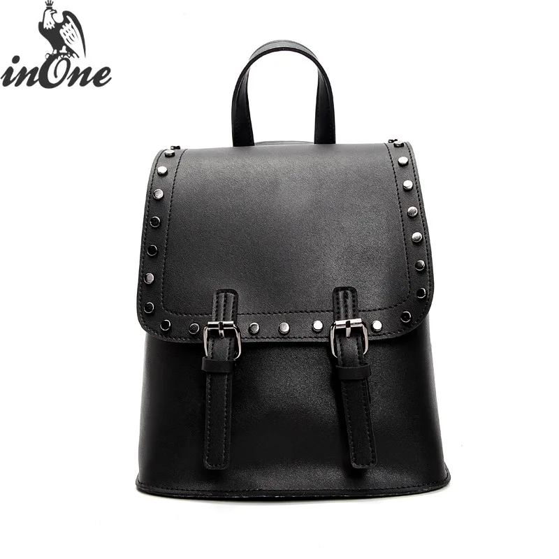 

inOne 2018 Kanken Travel Backpack Women Girl Teenager Children Shoulder Student Bag Mochila Vegan Leather Rivet Belt Backpacks