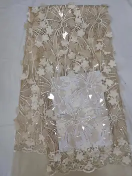

2019 New Design African Lace Fabric High Quality French 3D mbroidered Tulle Lace Fabric with Sequins