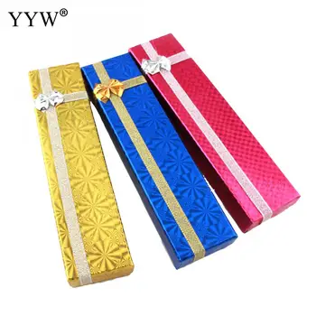 

1PC 2018 New Long Necklace Bracelet Case Jewelry Box Creative Gift Boxes with Sparkle ribbon Knot Wholesale 5x21x3cmm 6Colors