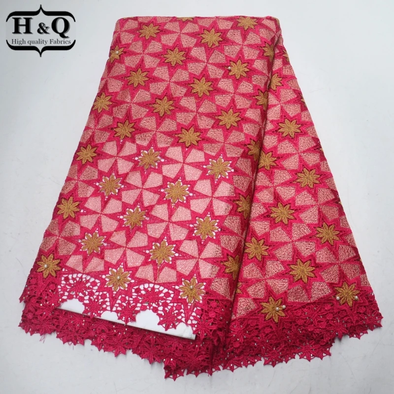 

Attractive design High quality African Water Soluble Lace Fabric African Embroidery Lace Fabric With Beaded Stones For Party/DIY