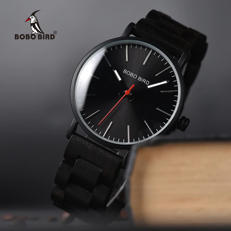 BOBO BIRD Wooden Watch Men Metal Timepieces Quartz reloj hombre Thin Luxury Mens Wristwatches Top Brand luxury Stainless steel