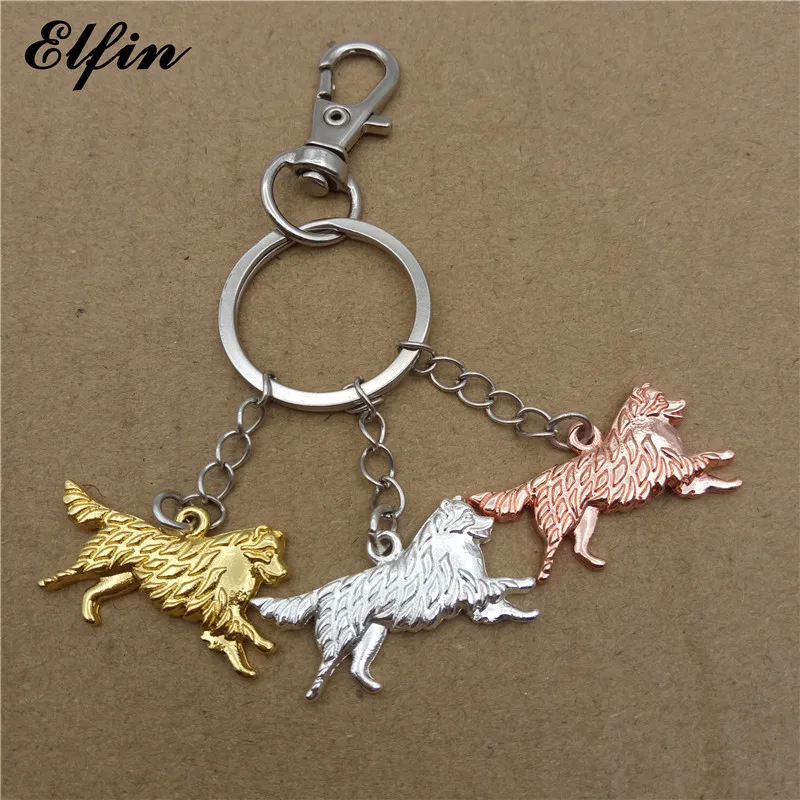 Elfin 2017 Trendy Australian Shepherd Key Chains Gold Color Silver Color Animal Pet Memorial Dog Key Rings Jewellery Women Men