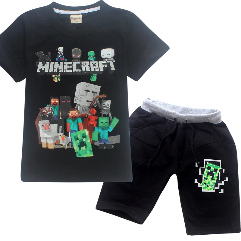 Minecraft نمط الصبي الأطفال ملابس قصيرة الأكمام تي شيرت + السراويل دعوى الصيف جديد أزياء القطن تي شيرت الكرتون الملابس Minecraft نمط الصبي الأطفال ملابس قصيرة الأكمام تي شيرت + السراويل دعوى الصيف جديد أزياء القطن تي شيرت الكرتون الملابس