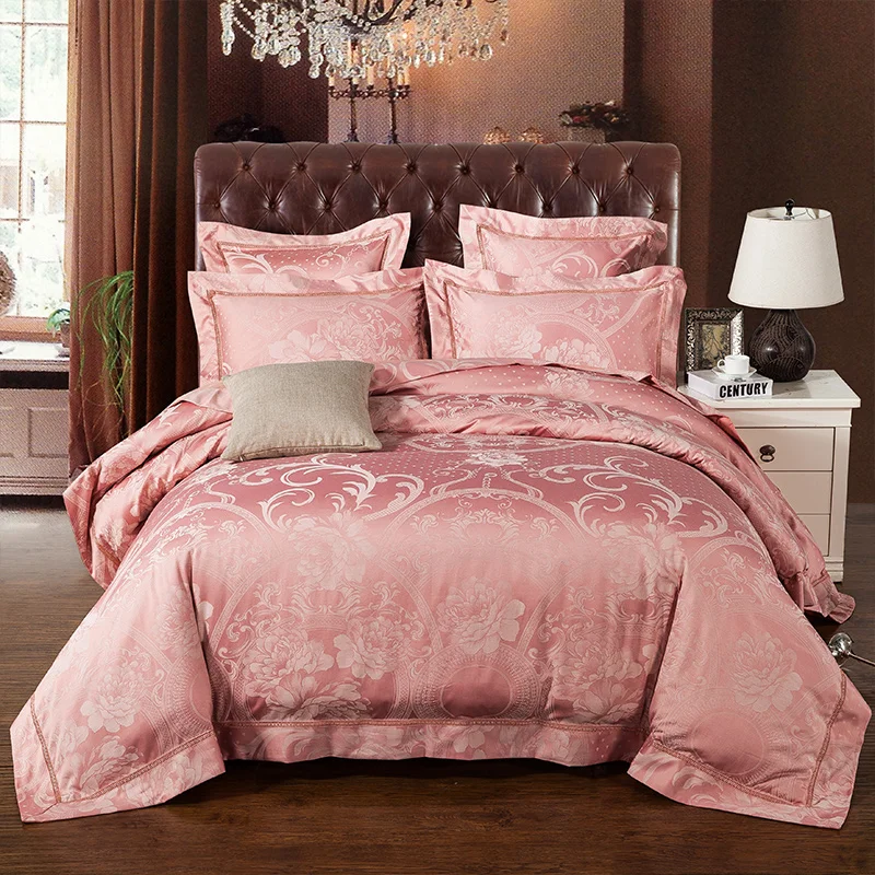

New Fashion Home textile Wedding Jacquard silk Bedding set Luxury Satin Quilt/Duvet cover bed linen bedclothes set