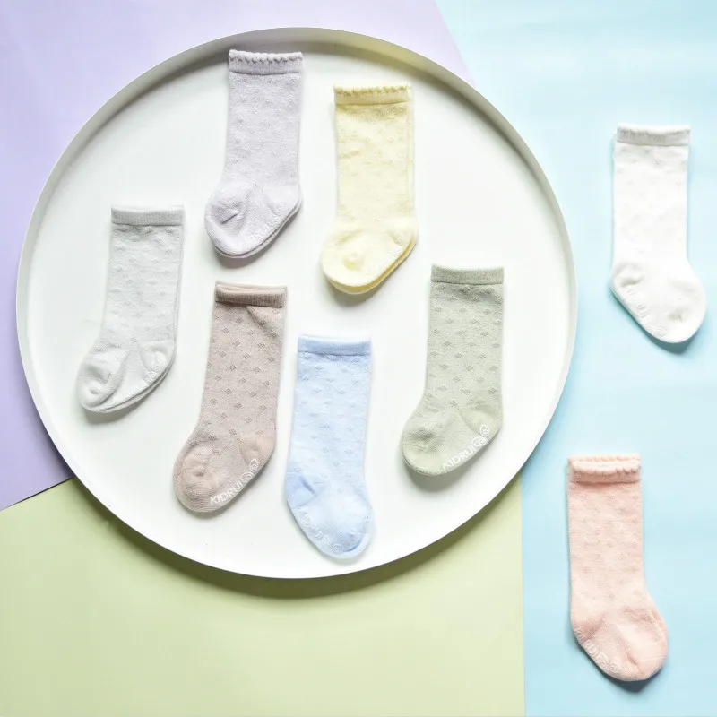 MYUDI 4 Pairs Baby Infant Summer Mesh Airy Cotton Knee-Highs Socks for Children Girls Boys Long Tube Anti-slip Floor Socks