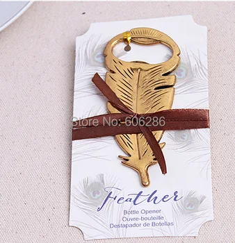 

50PCS/LOT Gilded Gold Feather Bottle Opener for Event Wedding Party Favors and small return gifts
