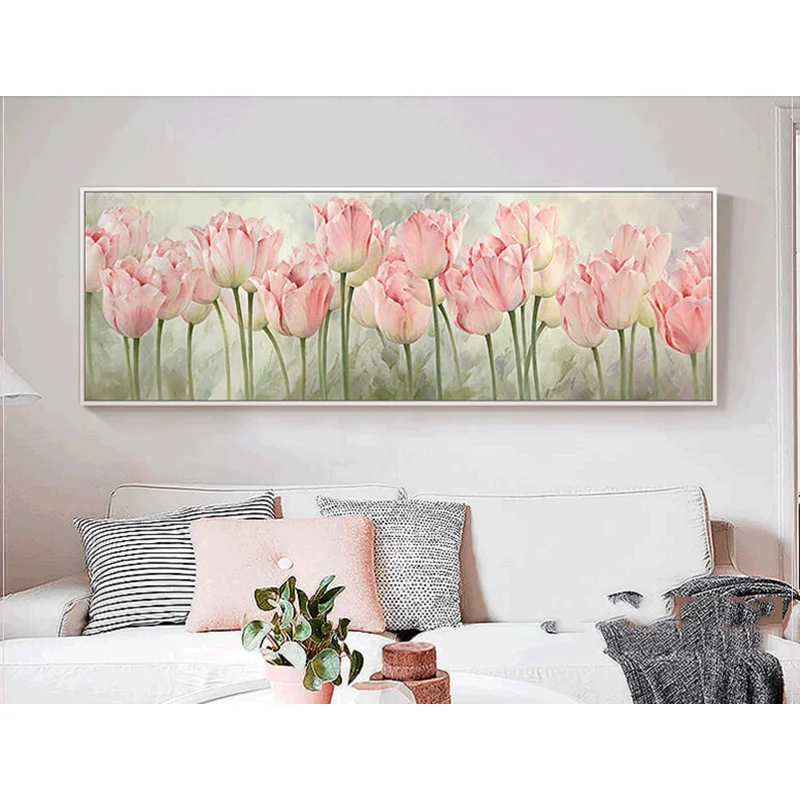  Pink tulip Simple flower Arts Needlework 14CT Canvas Unprinted bedroom Handmade Embroidery DMC Cros - 32951113237