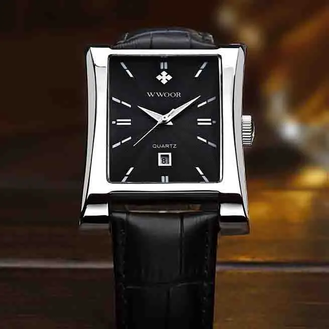 

Square men's watch waterproof strap calendar watch