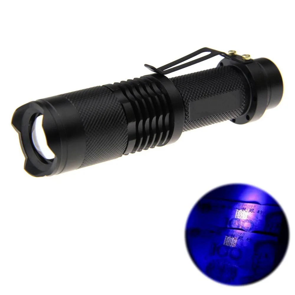 Светодиодный фонарик с УФ-подсветкой 1-светодиодный фиолетовый свет 3-mode 405nm УФ-фонарик Torchlight светодиодный фонарь масштабируемый фонарик 18650